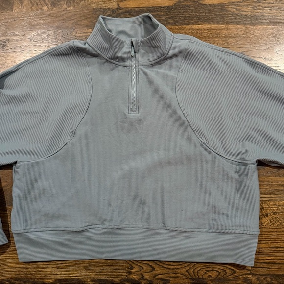 Zella Ribbed Mock Neck Quarter Zip Pullover XL Green Athleisure Active Top - Picture 2 of 7